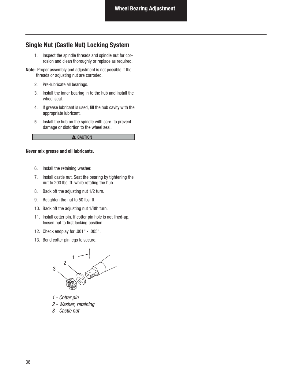Single nut (castle nut) locking system | Spicer Dana Spicer Steer Axles - Service Manaul User Manual | Page 40 / 48
