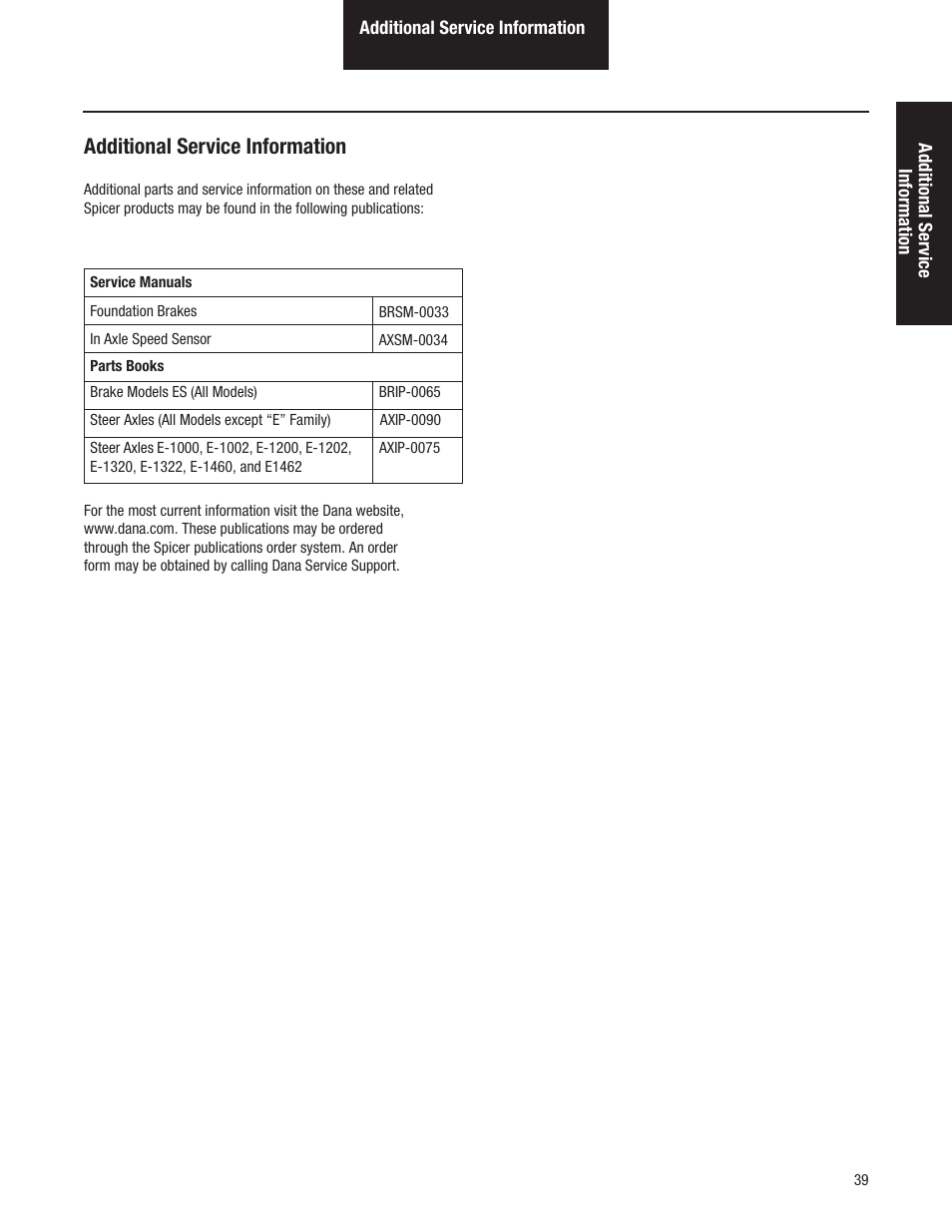 Additional service information | Spicer Dana Spicer Steer Axles - Service Manaul User Manual | Page 43 / 48