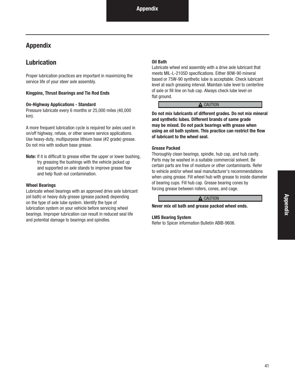 Appendix lubrication | Spicer Dana Spicer Steer Axles - Service Manaul User Manual | Page 45 / 48
