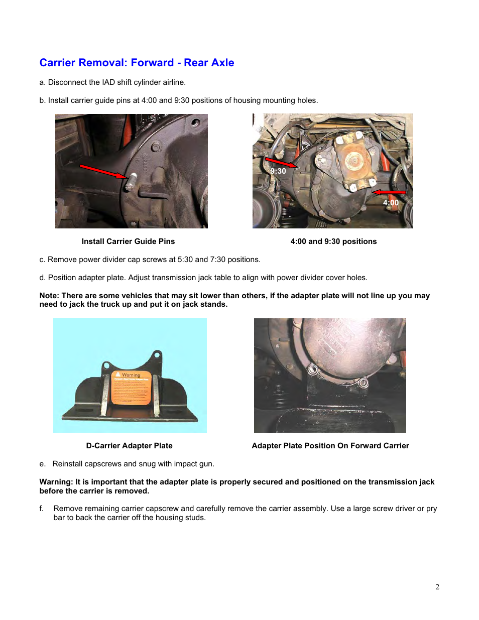Carrier removal: forward - rear axle | Spicer Carrier to Housing Leak Repair Procedure User Manual | Page 2 / 6