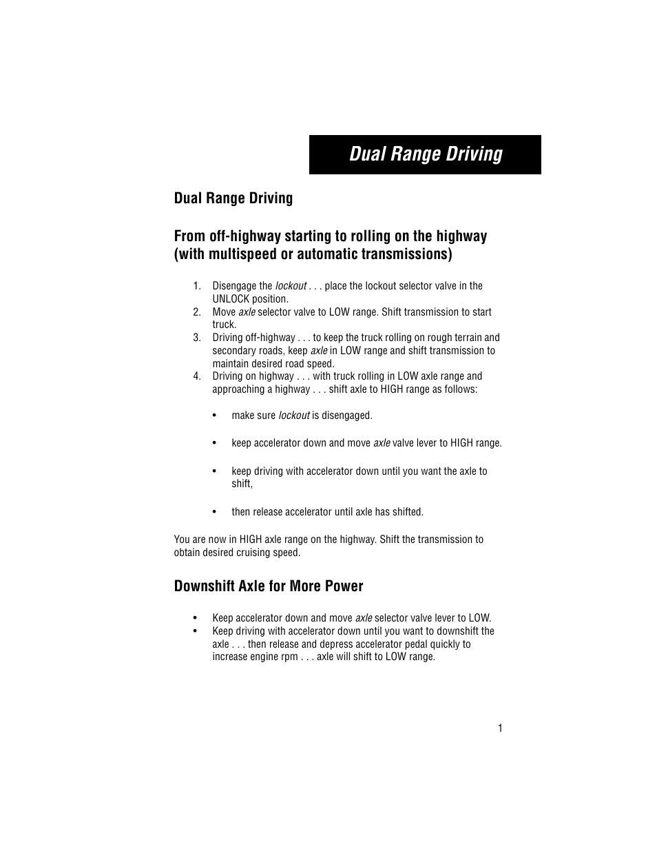 Dual range driving, Downshift axle for more power, Dual range driving downshift axle for more power | Spicer Two-Speed Dual Range Drive Axles User Manual | Page 3 / 8