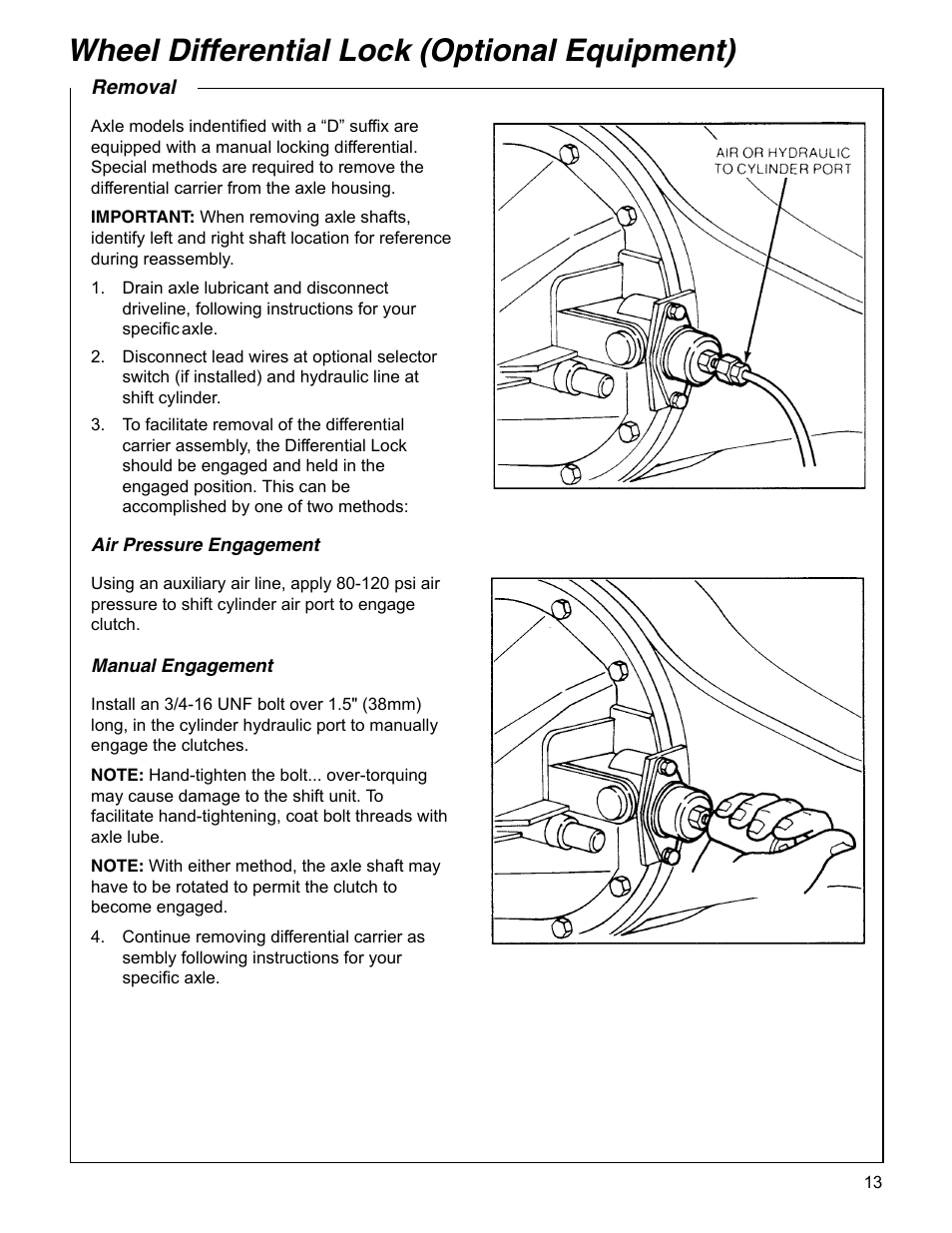 Wheel differential lock (optional equipment) | Spicer Drive Axles Service Manual Wheel Reduction Drive Axles (EA-50) User Manual | Page 15 / 28