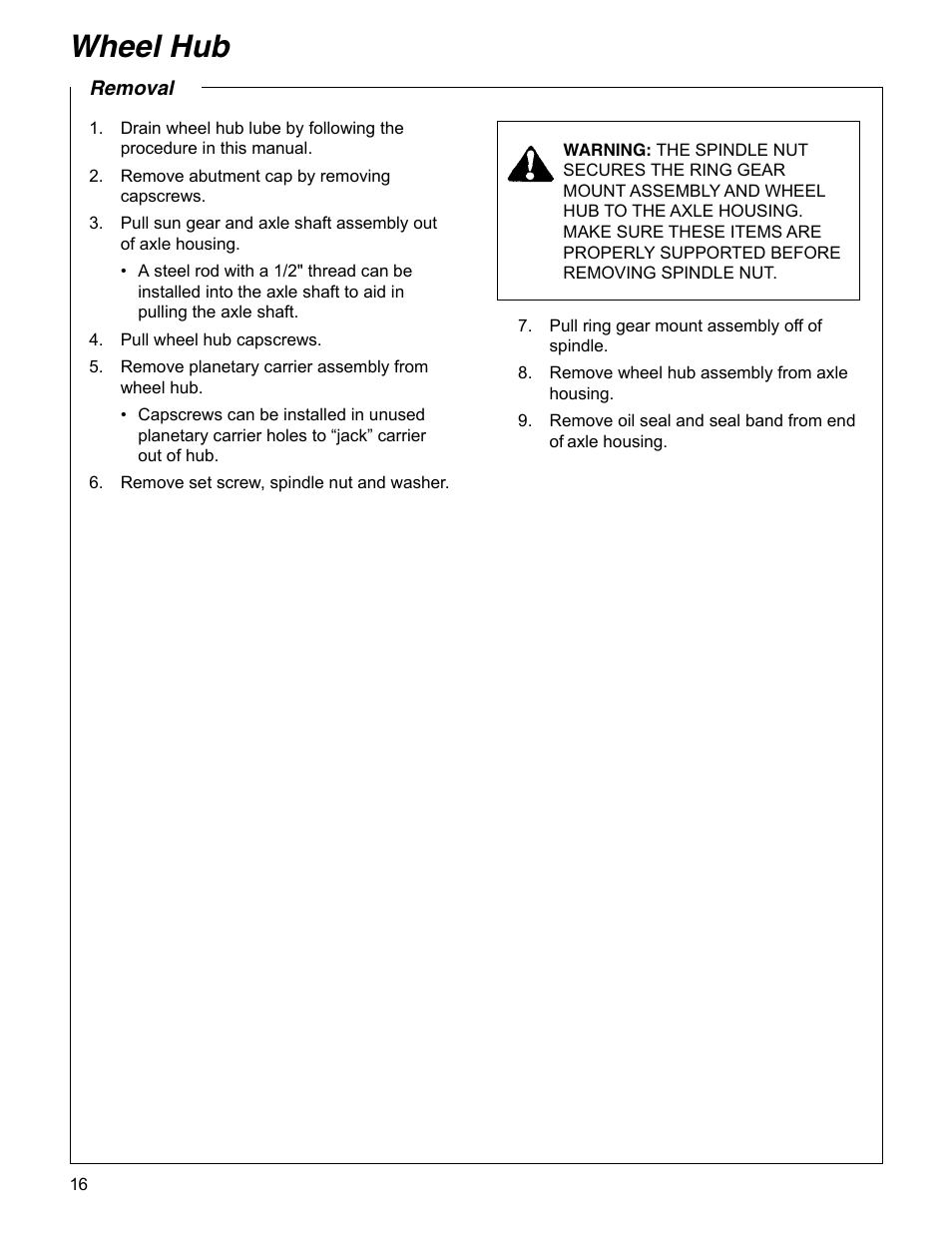 Wheel hub | Spicer Drive Axles Service Manual Wheel Reduction Drive Axles (EA-50) User Manual | Page 18 / 28