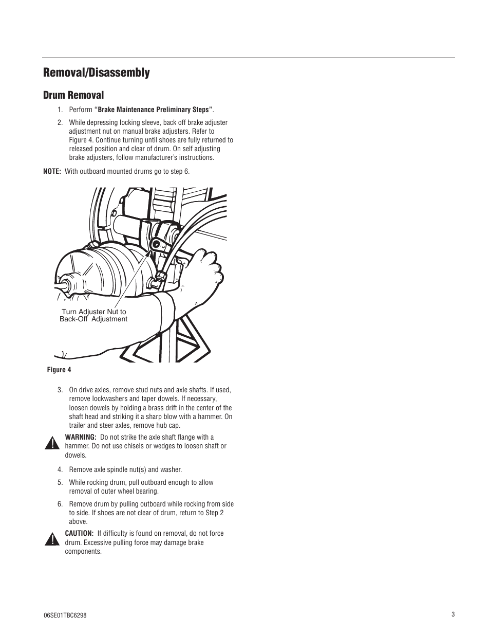 Removal/disassembly, Drum removal | Spicer 326837 User Manual | Page 3 / 10