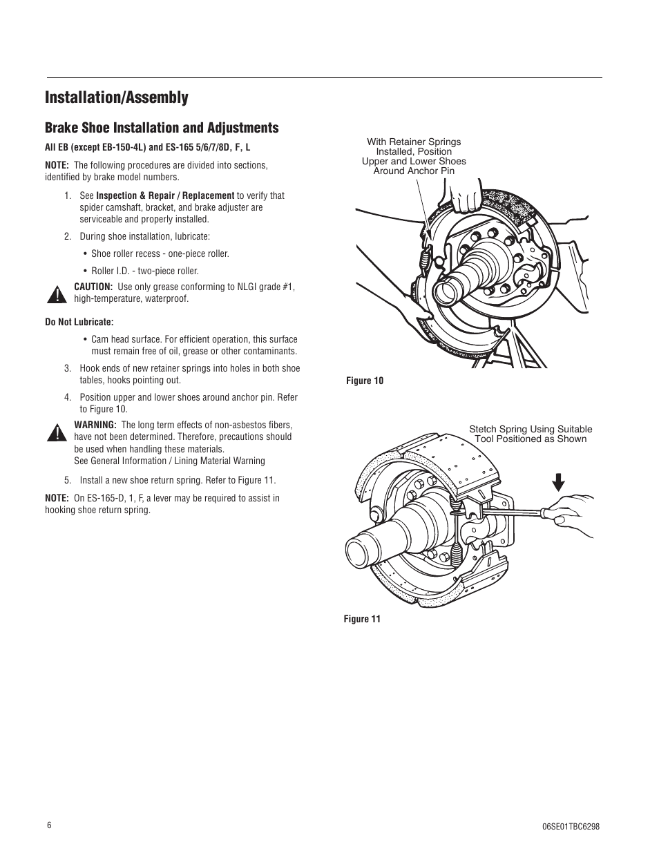 Installation/assembly, Brake shoe installation and adjustments | Spicer 326837 User Manual | Page 6 / 10