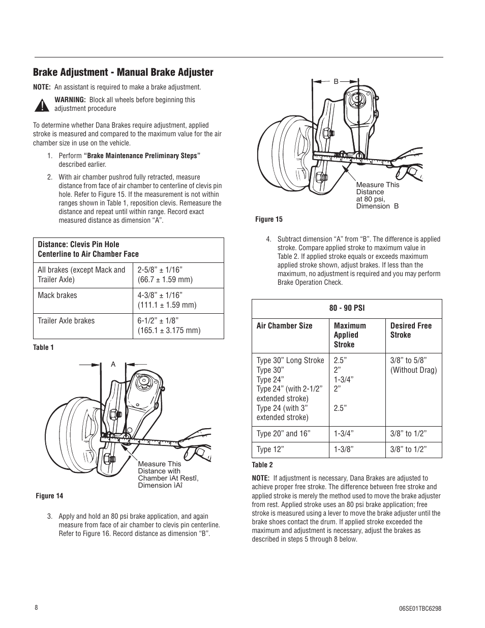 Brake adjustment - manual brake adjuster | Spicer 326837 User Manual | Page 8 / 10