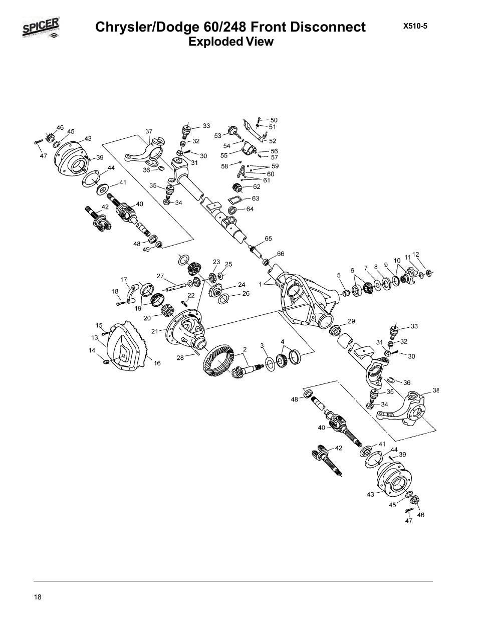 Exploded view & parts listing, Exploded view | Spicer Dodge 1999-2001 Light Duty Axle Applications User Manual | Page 20 / 57