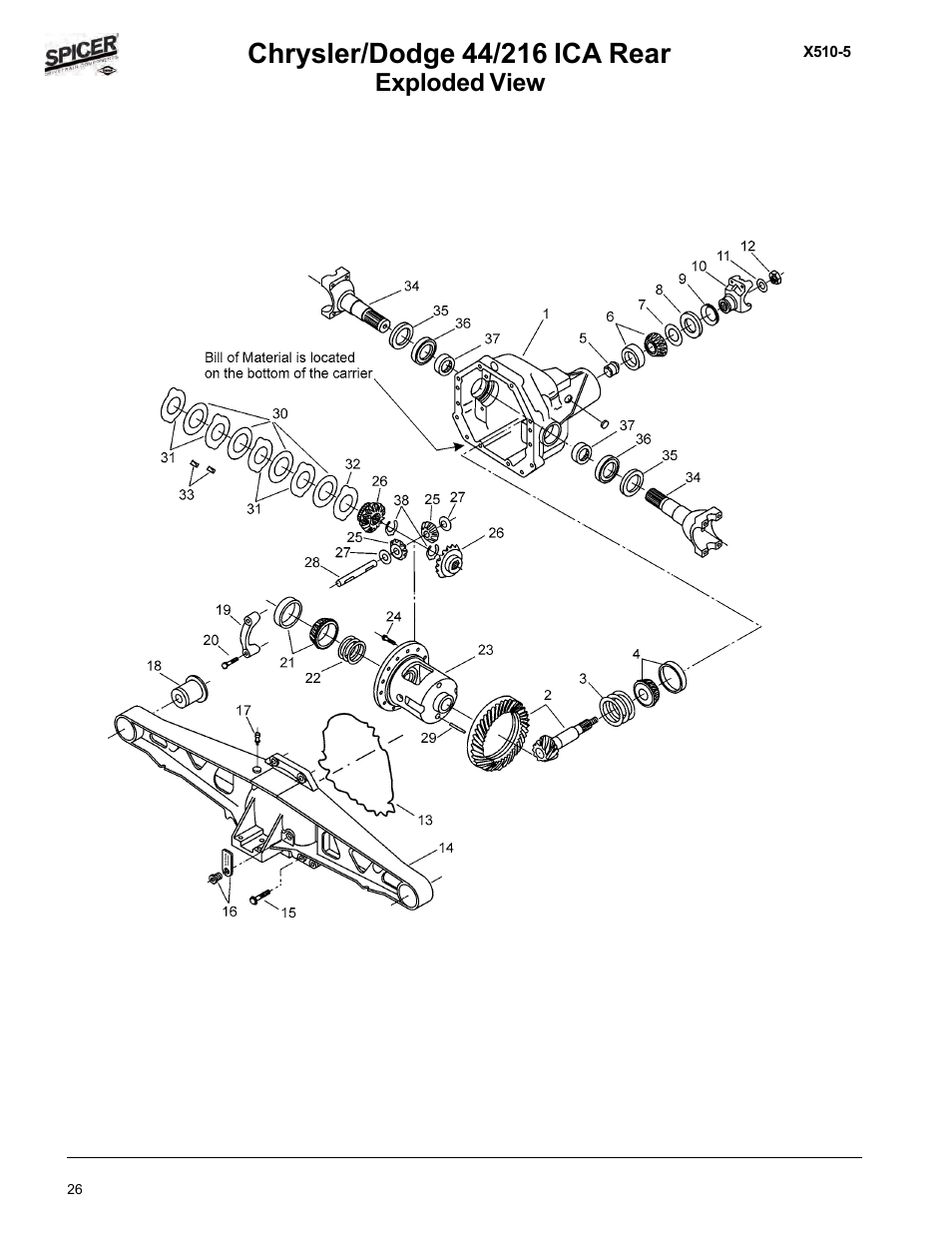 Exploded view & parts listing, Exploded view | Spicer Dodge 1999-2001 Light Duty Axle Applications User Manual | Page 28 / 57