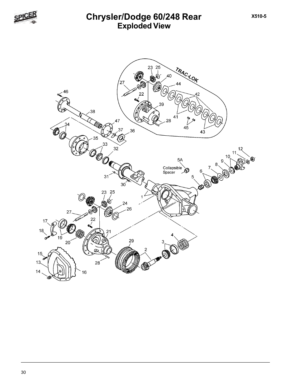 Exploded view & parts listing, Exploded view | Spicer Dodge 1999-2001 Light Duty Axle Applications User Manual | Page 32 / 57