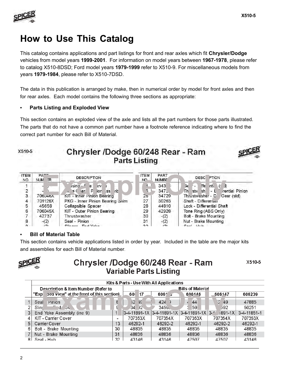 How to use, How to use this catalog | Spicer Dodge 1999-2001 Light Duty Axle Applications User Manual | Page 4 / 57