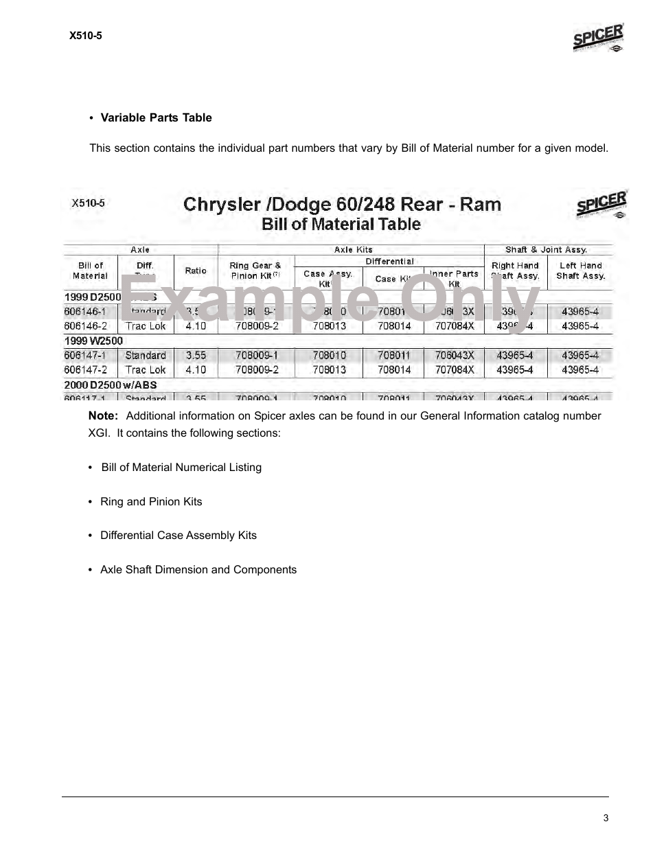 Spicer Dodge 1999-2001 Light Duty Axle Applications User Manual | Page 5 / 57