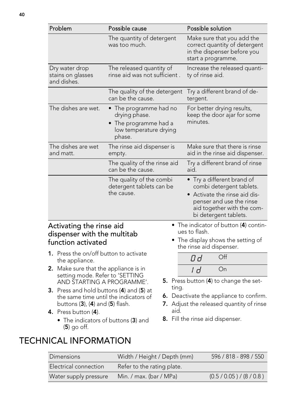 Technical information | AEG ELECTROLUX F 65000 VI 1 P User Manual | Page 40 / 88