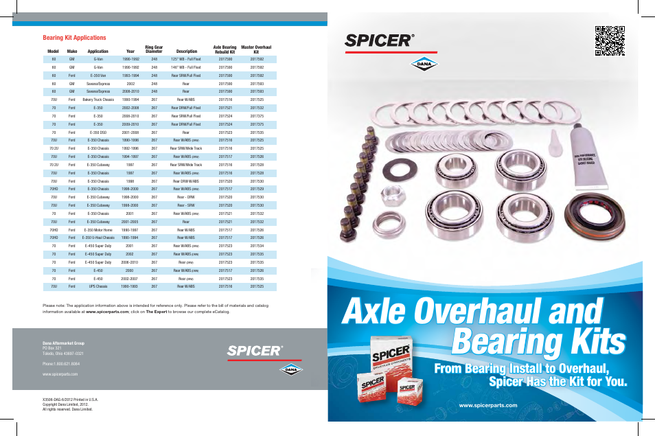 Spicer Axle Overhaul and Bearing Kits User Manual | 2 pages