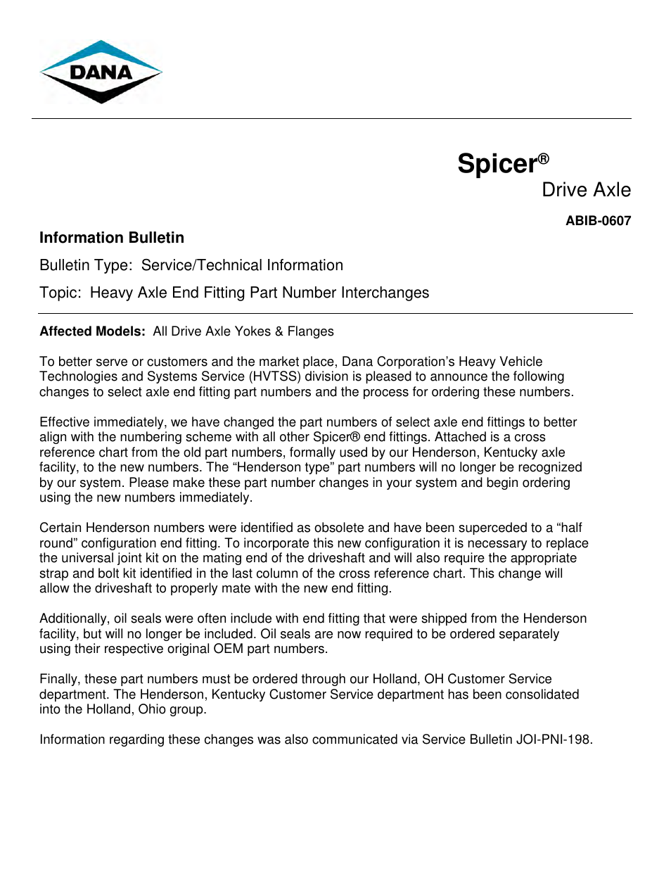 Spicer Heavy Axle End Fitting Part Number Interchanges User Manual | 5 pages