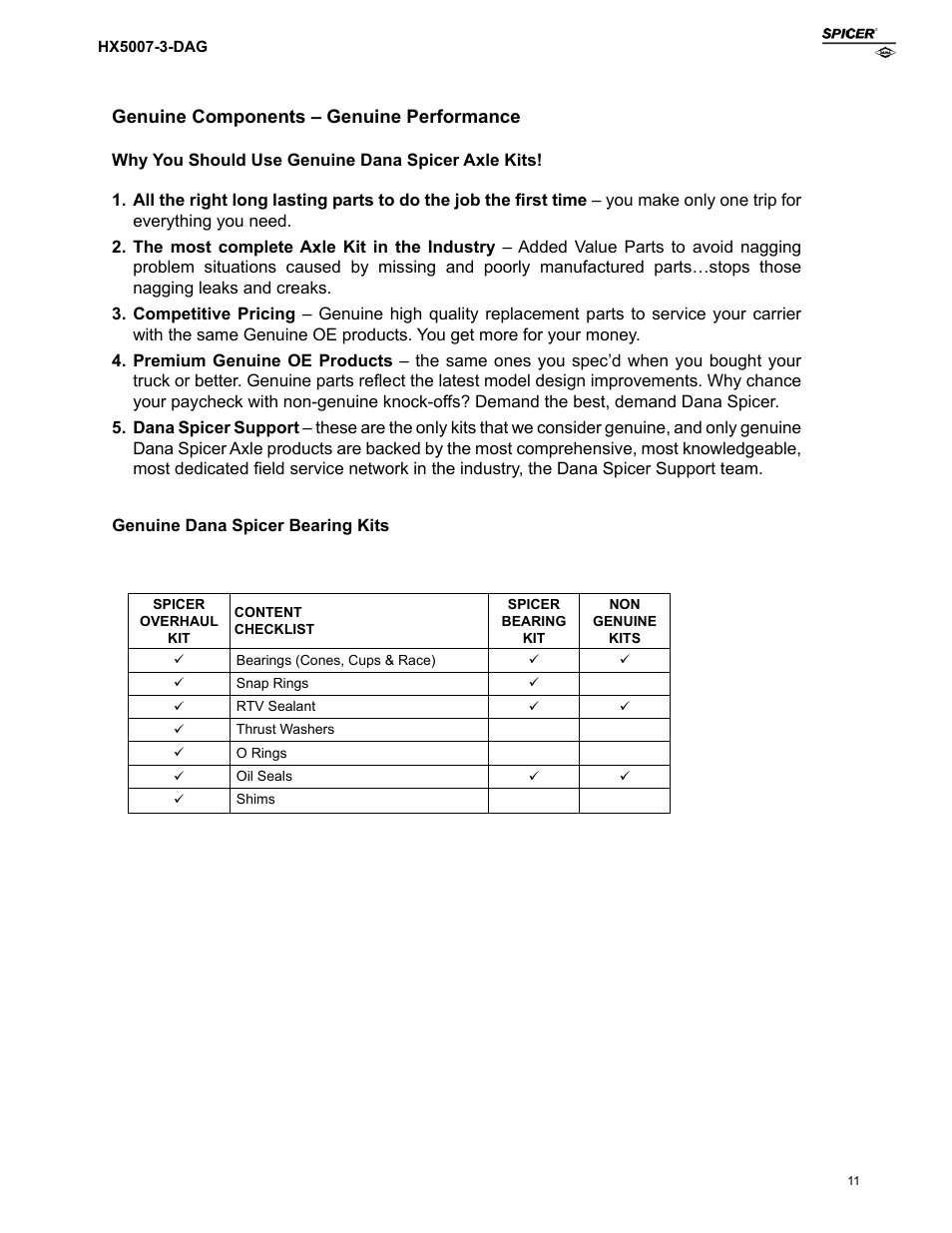 Spicer Axle Overhaul and Bearing Kits User Manual | Page 11 / 12