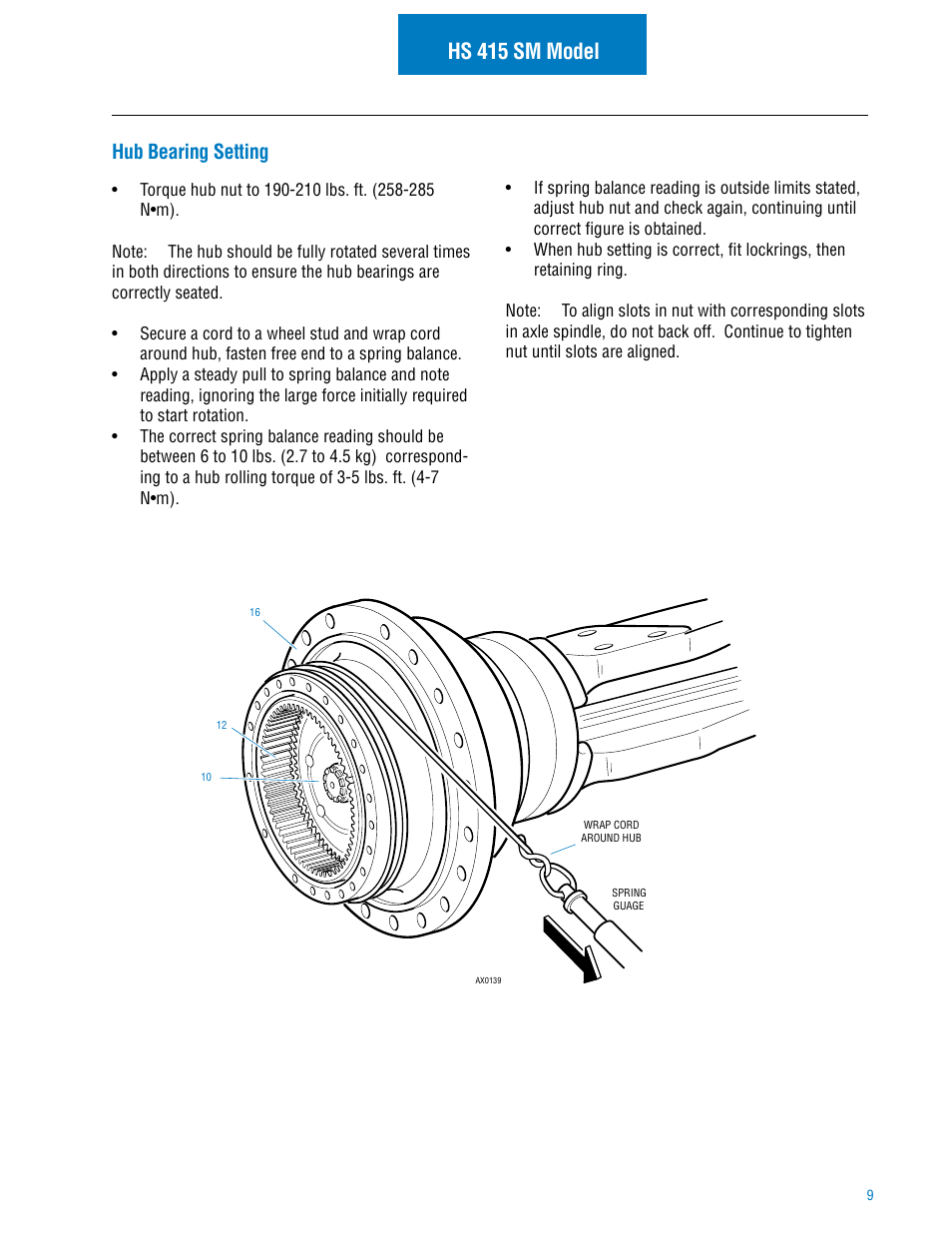 Hs 415 sm model, Hub bearing setting | Spicer Hub Service Manual User Manual | Page 11 / 26