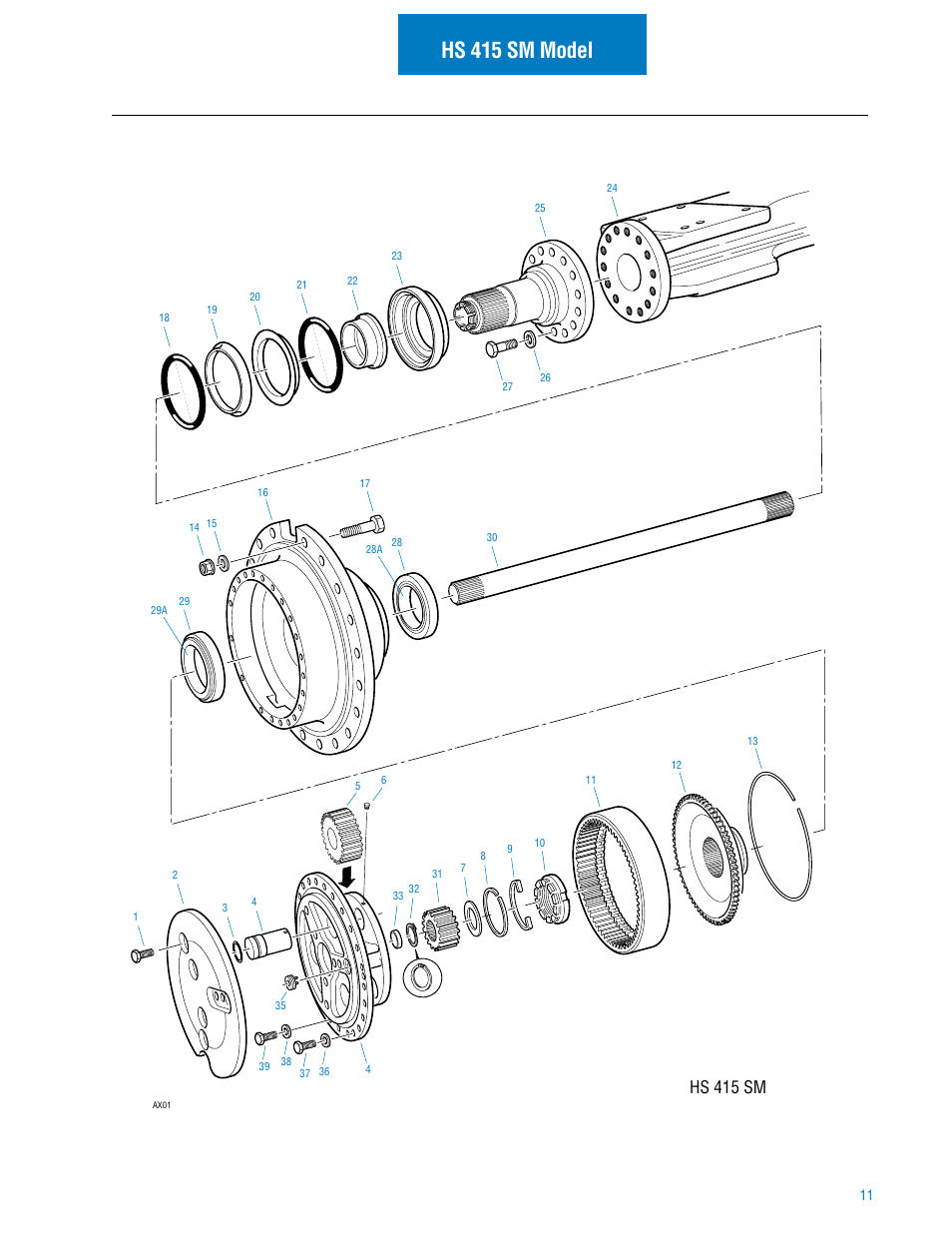 Hs 415 sm model, Hs 415 sm, Type rp12 hub reduction unit | Spicer Hub Service Manual User Manual | Page 13 / 26