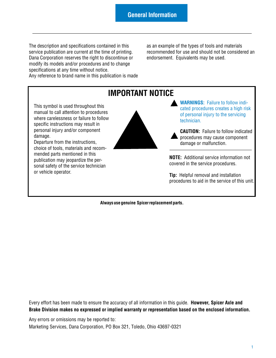 Important notice | Spicer Hub Service Manual User Manual | Page 3 / 26