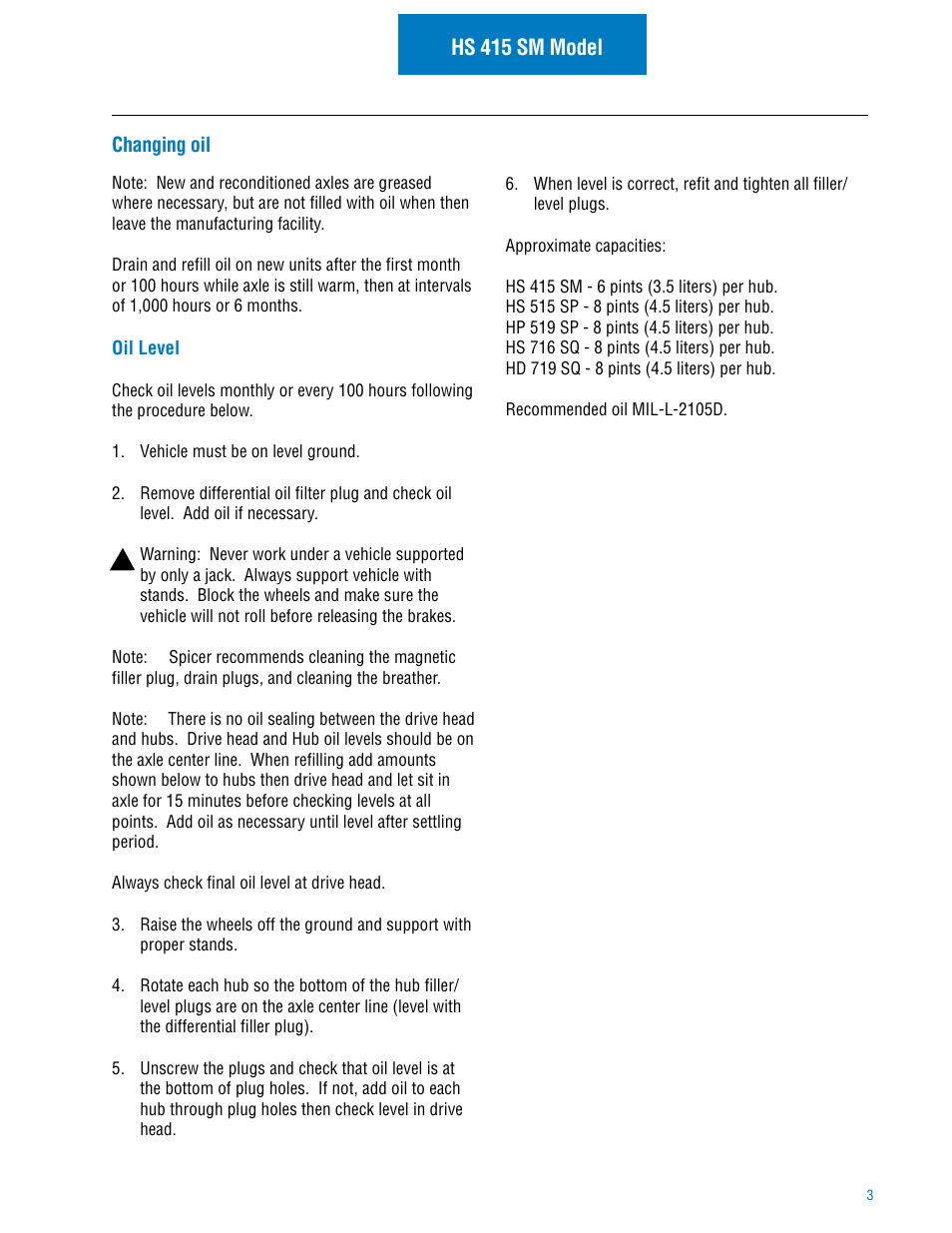 Hs 415 sm model | Spicer Hub Service Manual User Manual | Page 5 / 26