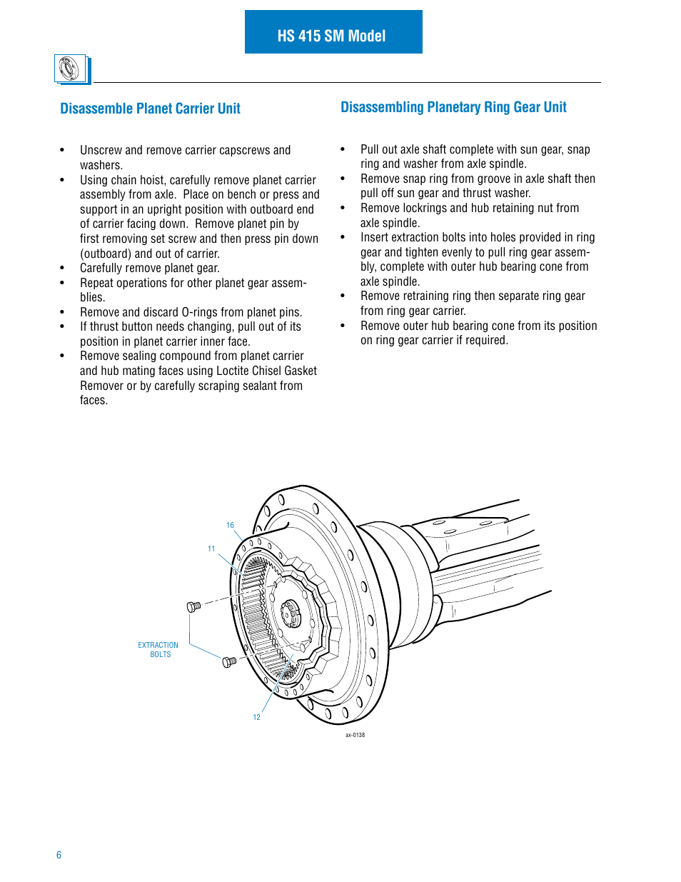 Hs 415 sm model, Disassemble planet carrier unit, Disassembling planetary ring gear unit | Spicer Hub Service Manual User Manual | Page 8 / 26
