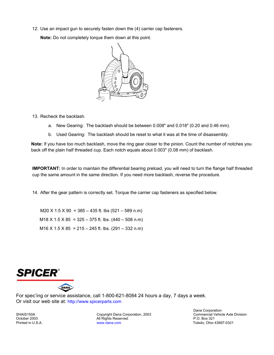 Spicer Wheel Differential Bearing Adjustment Tool Kit Instructions User Manual | Page 5 / 5