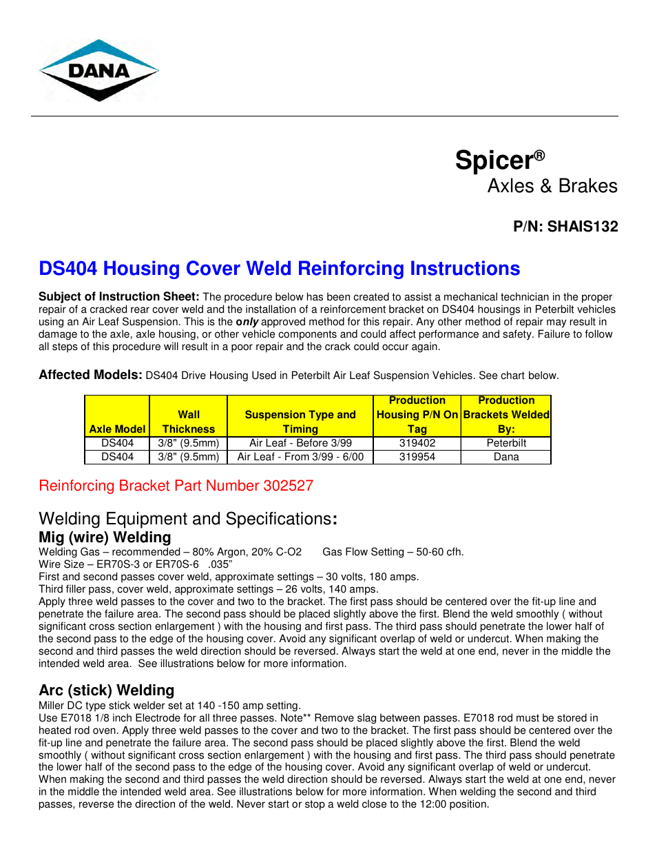 Spicer DS404 Reinforcing Instructions User Manual | 7 pages