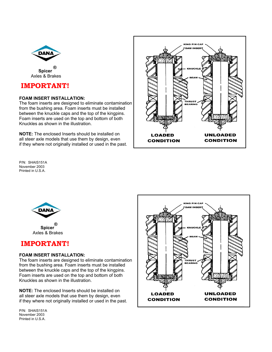Spicer Letter For Kingpin Kits Installation User Manual | 1 page
