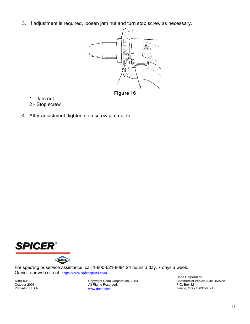 Spicer Dana Corporation Steer Knuckle Recall Identification and Repair Procedure User Manual | Page 11 / 11