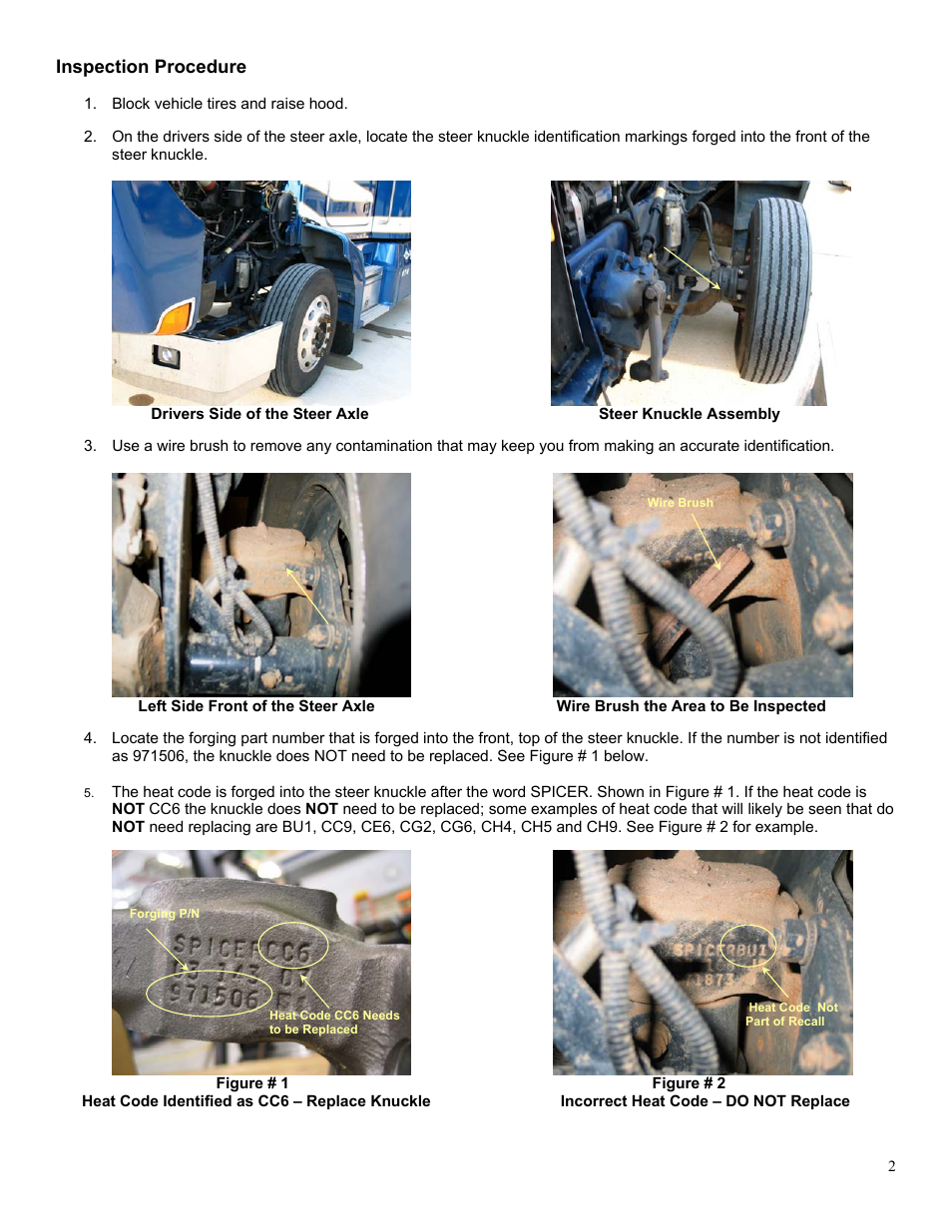 Inspection procedure | Spicer Dana Corporation Steer Knuckle Recall Identification and Repair Procedure User Manual | Page 2 / 11