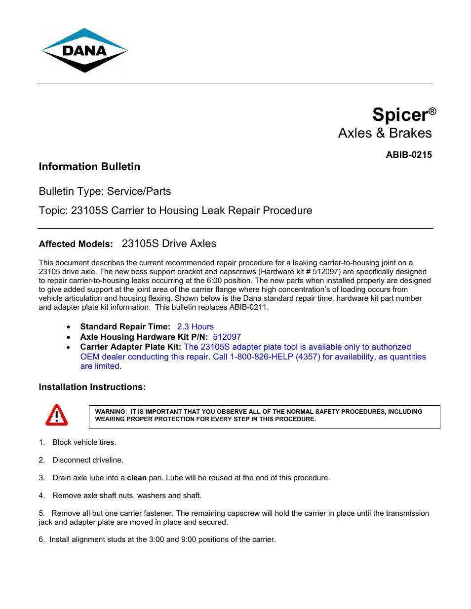 Spicer 23105S User Manual | 4 pages