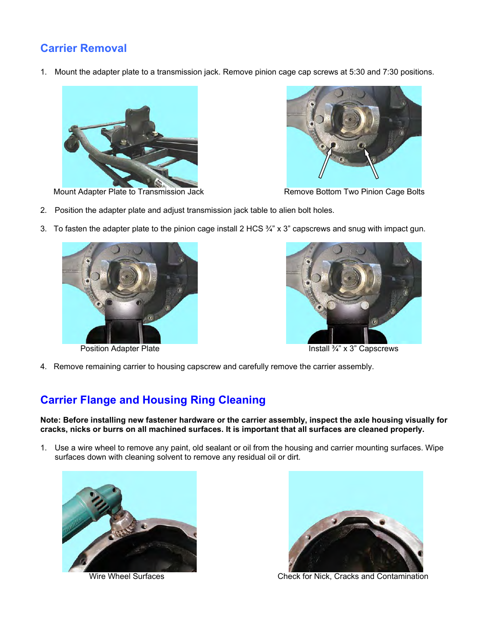 Carrier removal, Carrier flange and housing ring cleaning | Spicer 23105S User Manual | Page 2 / 4