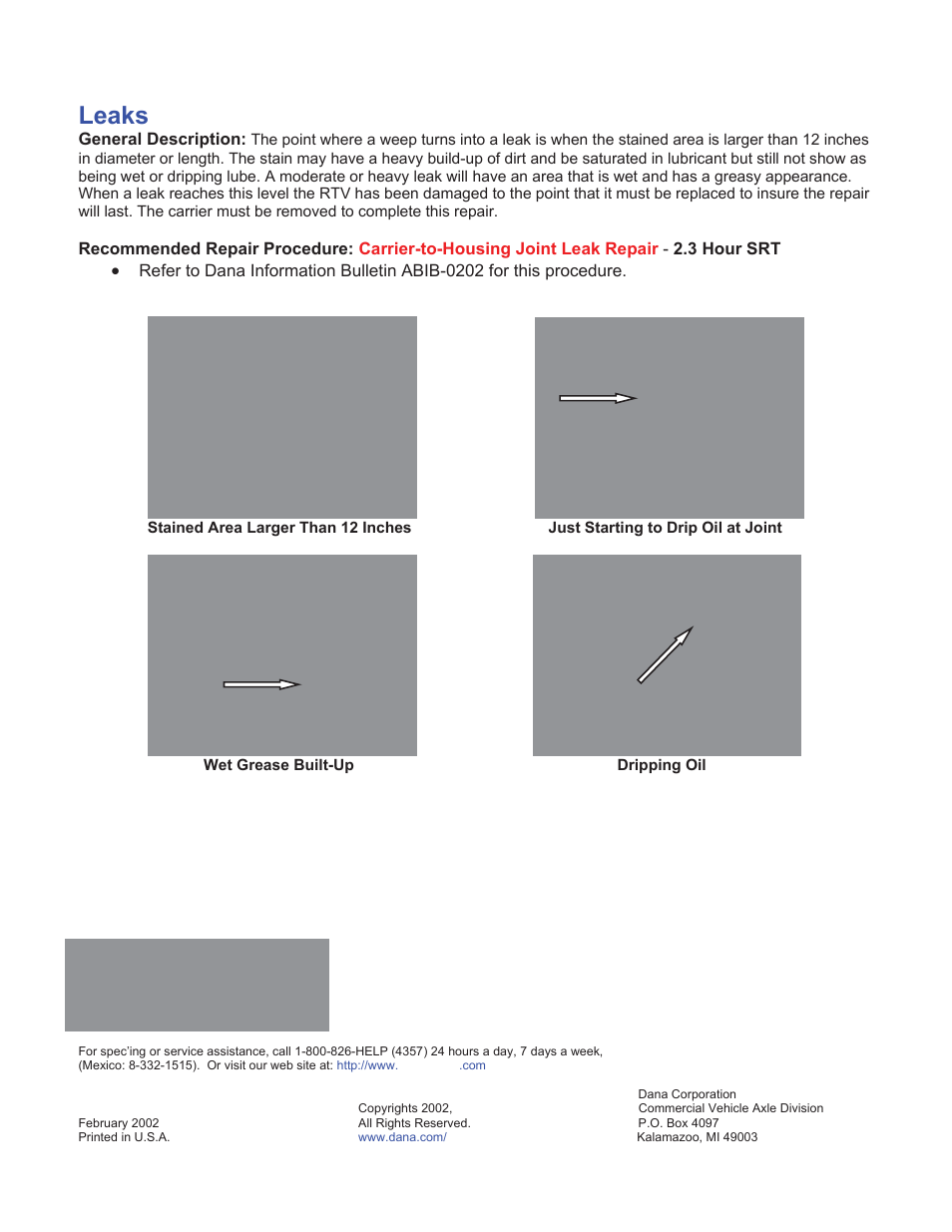 Leaks | Spicer Carrier to Housing Weep, Leak Repair Identification User Manual | Page 2 / 2