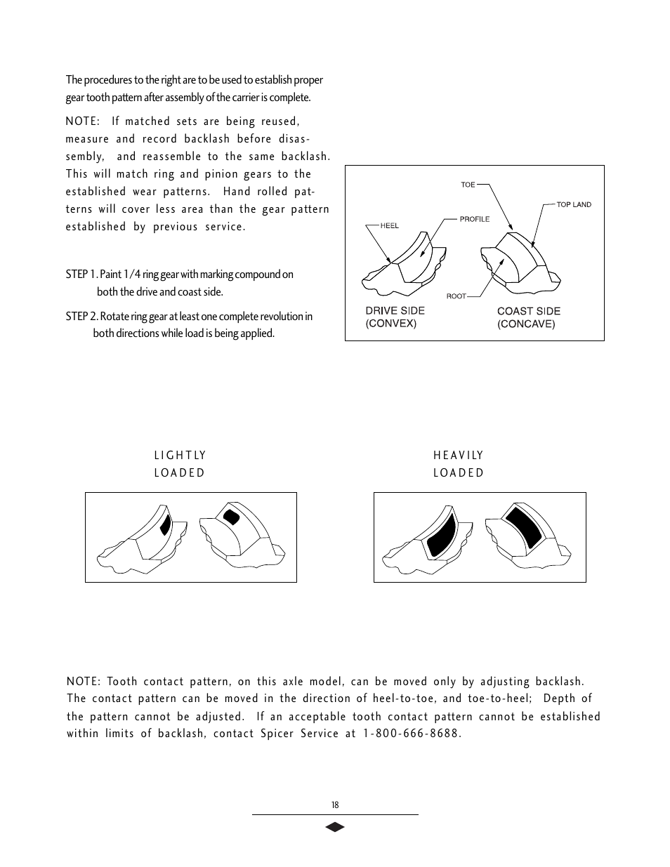 Ring gear & pinon tooth contact | Spicer Drive Axles Service Manual User Manual | Page 20 / 28
