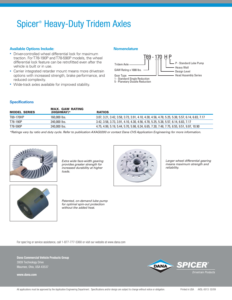 Spicer, Heavy-duty tridem axles | Spicer Heavy-Duty Tridem Axles User Manual | Page 2 / 2