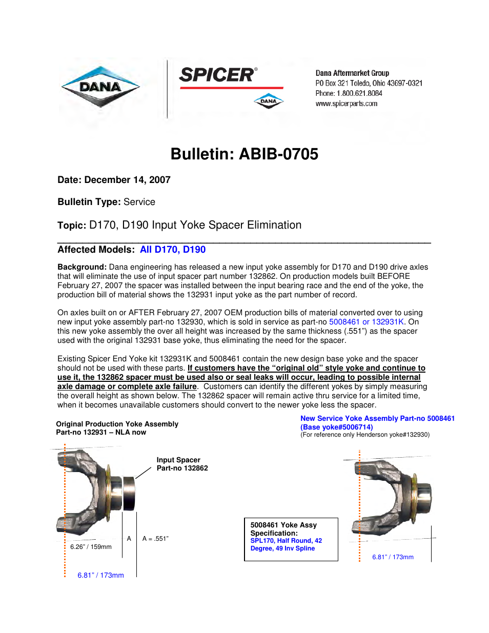 Spicer D190 Input User Manual | 2 pages