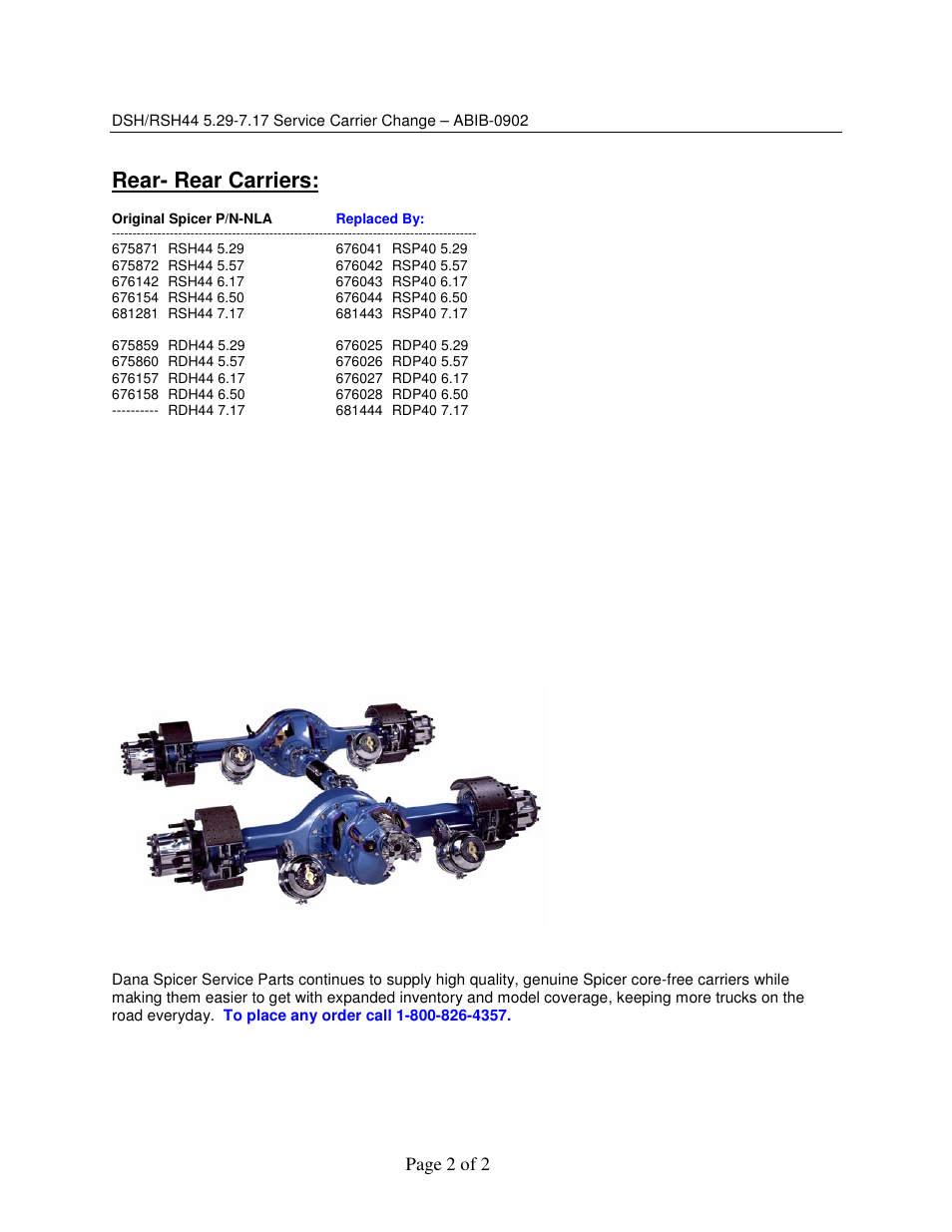 Rear- rear carriers, Page 2 of 2 | Spicer DSH_RSH44 User Manual | Page 2 / 2