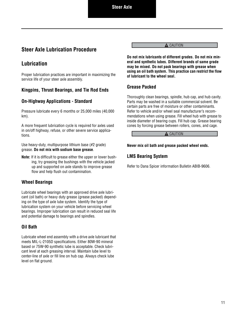 Steer axle lubrication procedure lubrication | Spicer Lubrication Manual - July 2012 User Manual | Page 11 / 18