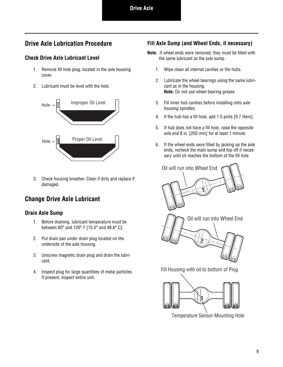 Drive axle lubrication procedure, Change drive axle lubricant | Spicer Lubrication Manual - July 2012 User Manual | Page 9 / 18
