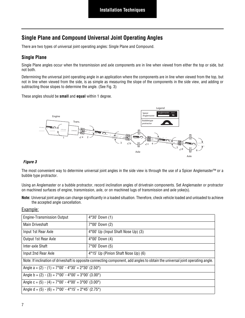 Installation techniques, Single plane, Example | Spicer Driveline Installation Service Manual User Manual | Page 10 / 24