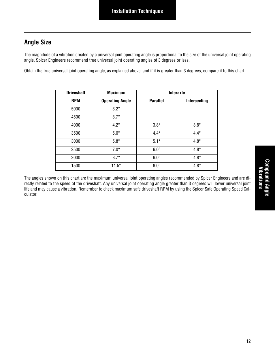 Angle size | Spicer Driveline Installation Service Manual User Manual | Page 15 / 24