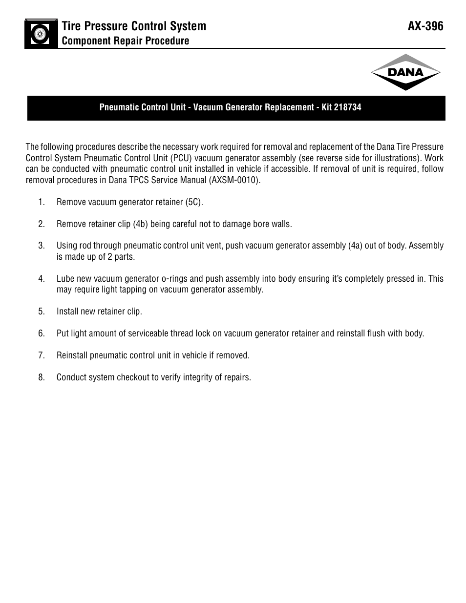 Spicer 218734 User Manual | 2 pages