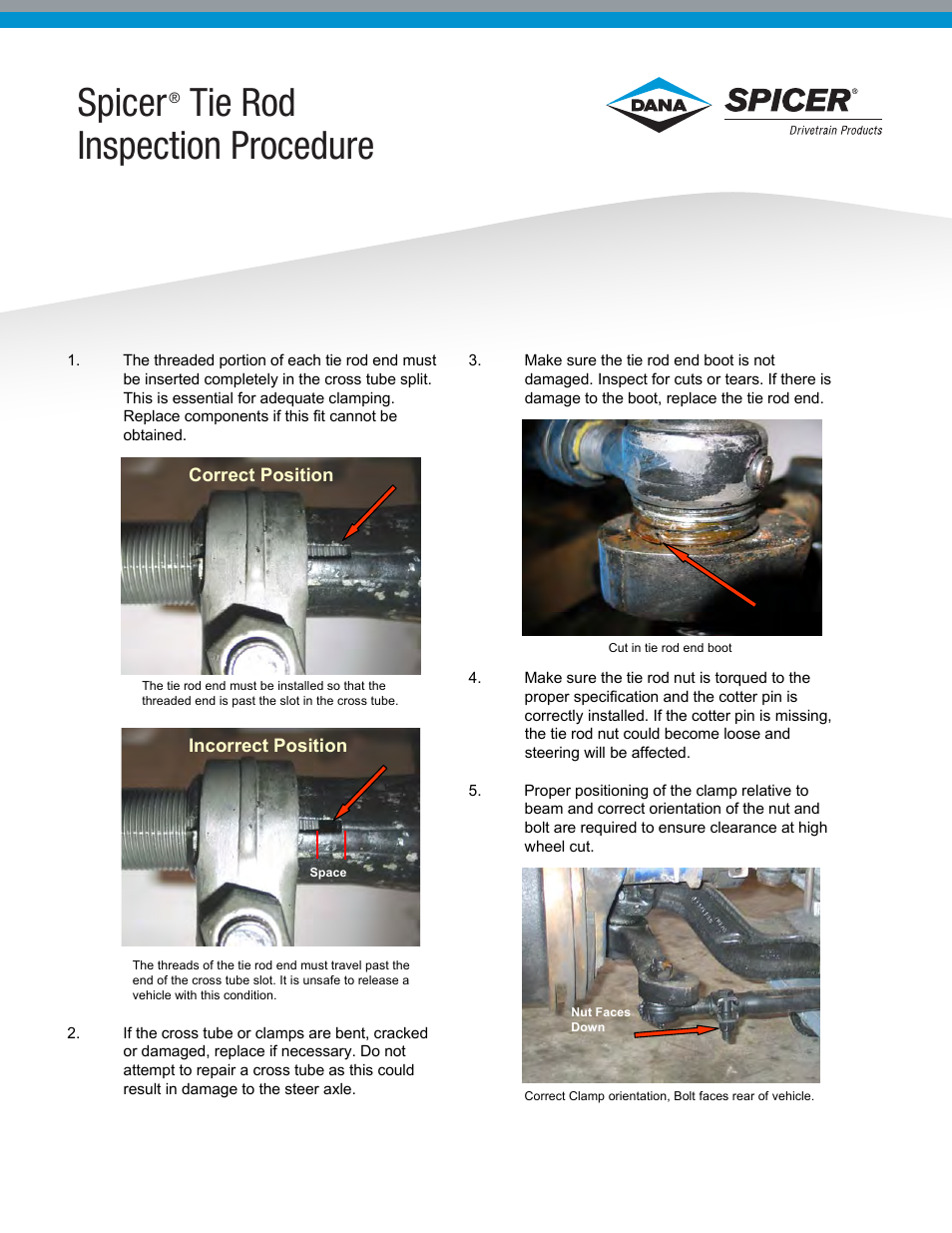 Spicer Tie Rod Inspection Procedure User Manual | 2 pages