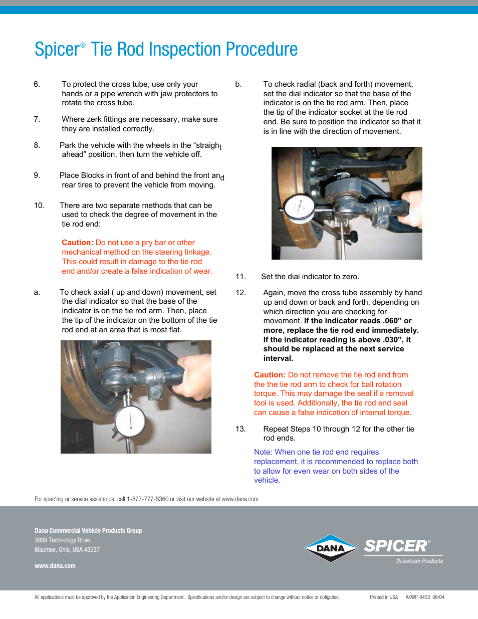 Spicer, Tie rod inspection procedure | Spicer Tie Rod Inspection Procedure User Manual | Page 2 / 2