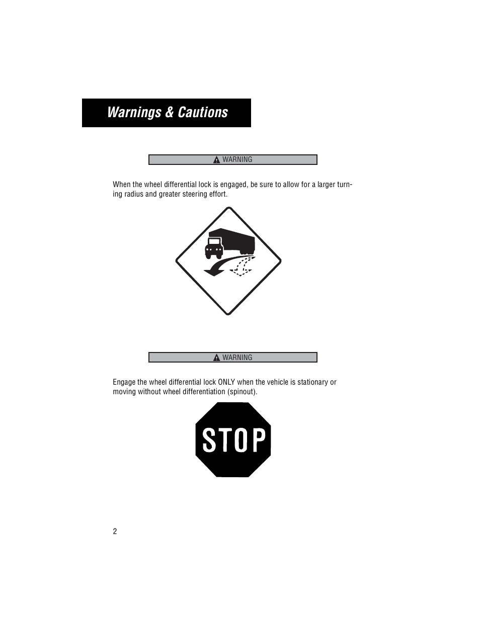 Warnings & cautions | Spicer Drive Axle Wheel Differential Lock User Manual | Page 4 / 12