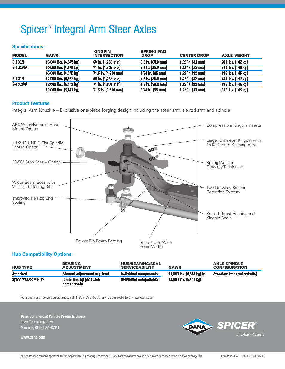 Spicer, Integral arm steer axles | Spicer Integral Arm Steer Axles User Manual | Page 2 / 2