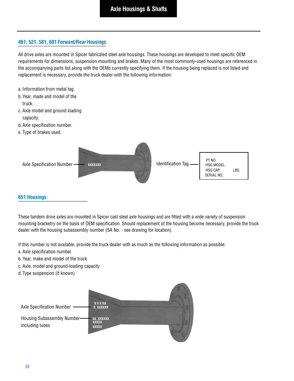 Axle housings & shafts | Spicer Tandem Drive Axle: DS_RS461, 462, 463, 521, 581, DT_RT_DP_RP461, 462, 463, 521, 581, 601, 651 User Manual | Page 40 / 52