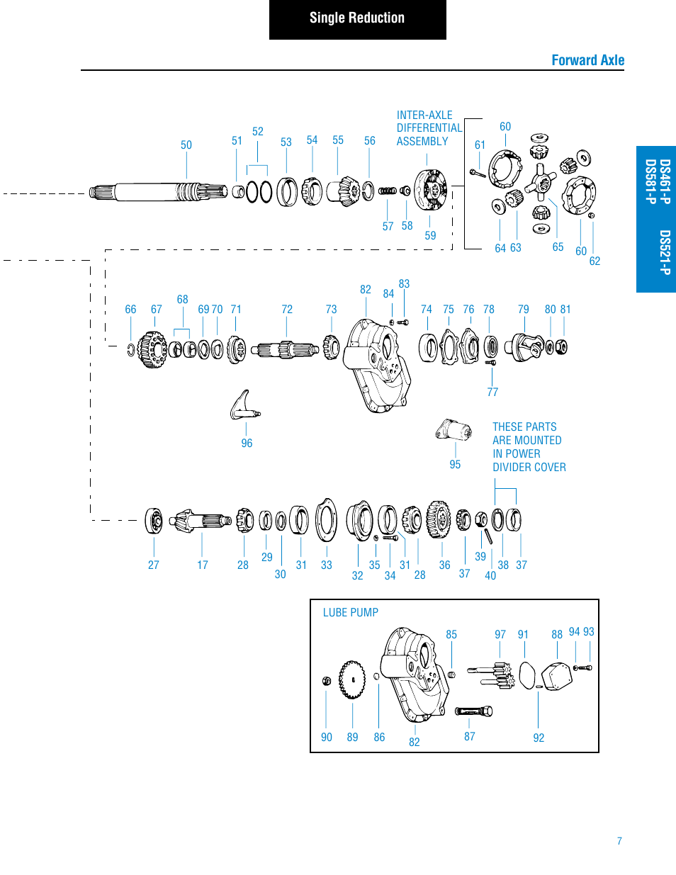 Forward axle single reduction | Spicer Tandem Drive Axle: DS_RS461, 462, 463, 521, 581, DT_RT_DP_RP461, 462, 463, 521, 581, 601, 651 User Manual | Page 9 / 52