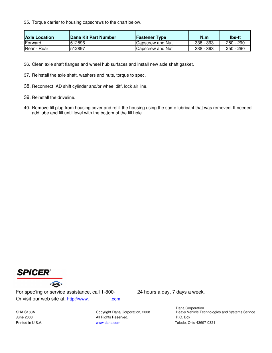 Spicer Wheel Differential Bearing Replacement Process User Manual | Page 8 / 8