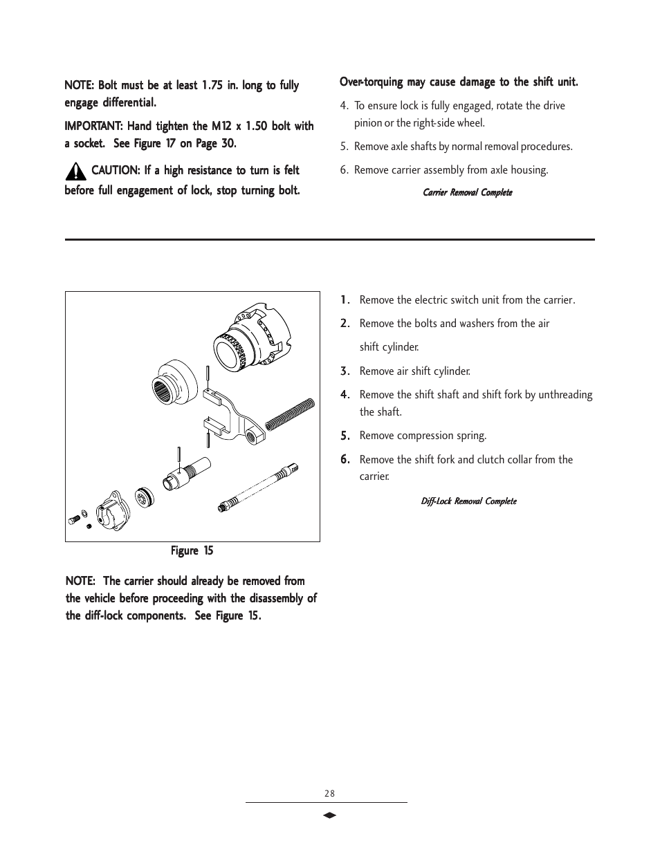 Removal of diff lock assembly, Carrier remov, Carrier remov carrier removal al al al al | Remov | Spicer Drive Axles Service Manual Wheel Reduction Drive Axles (EA-50) User Manual | Page 30 / 36