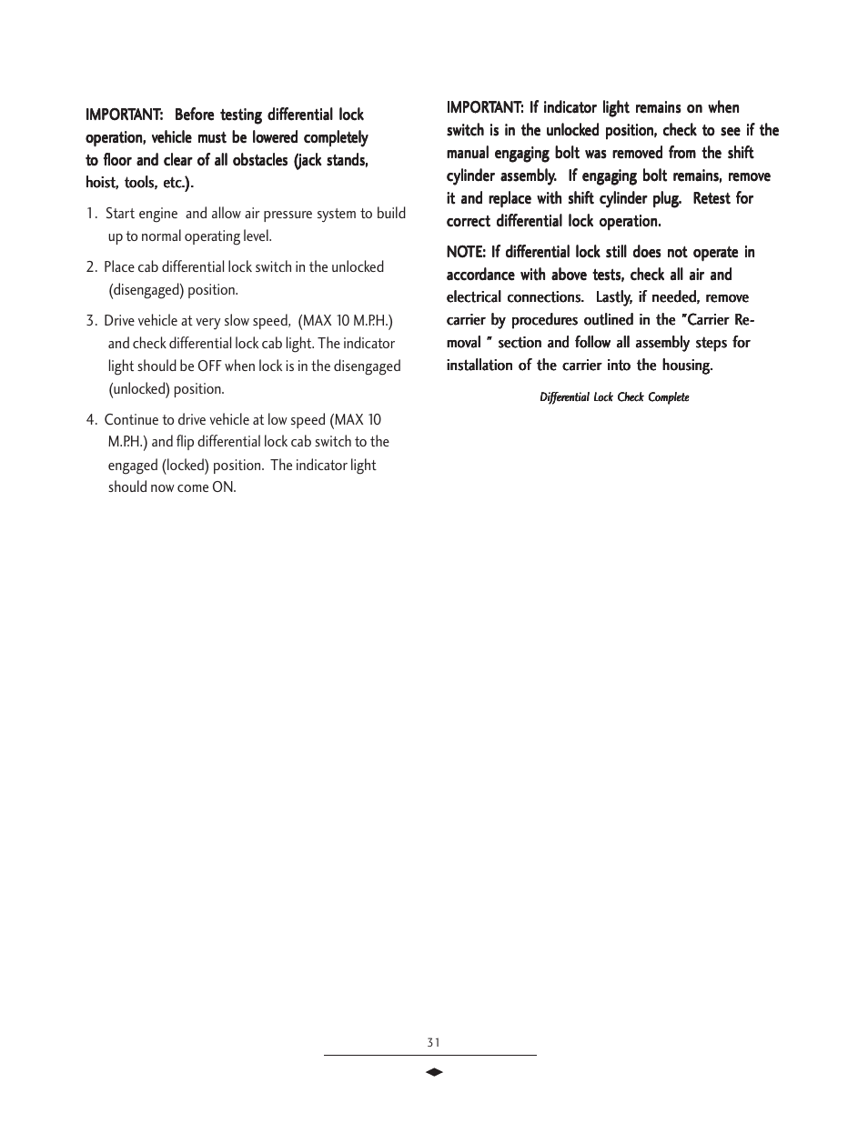 Checking diff lock operation, Checking differential lock opera | Spicer Drive Axles Service Manual Wheel Reduction Drive Axles (EA-50) User Manual | Page 33 / 36